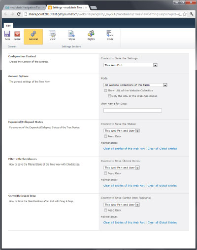 Image of the SharePoint Navigation Web Part Configuration Page